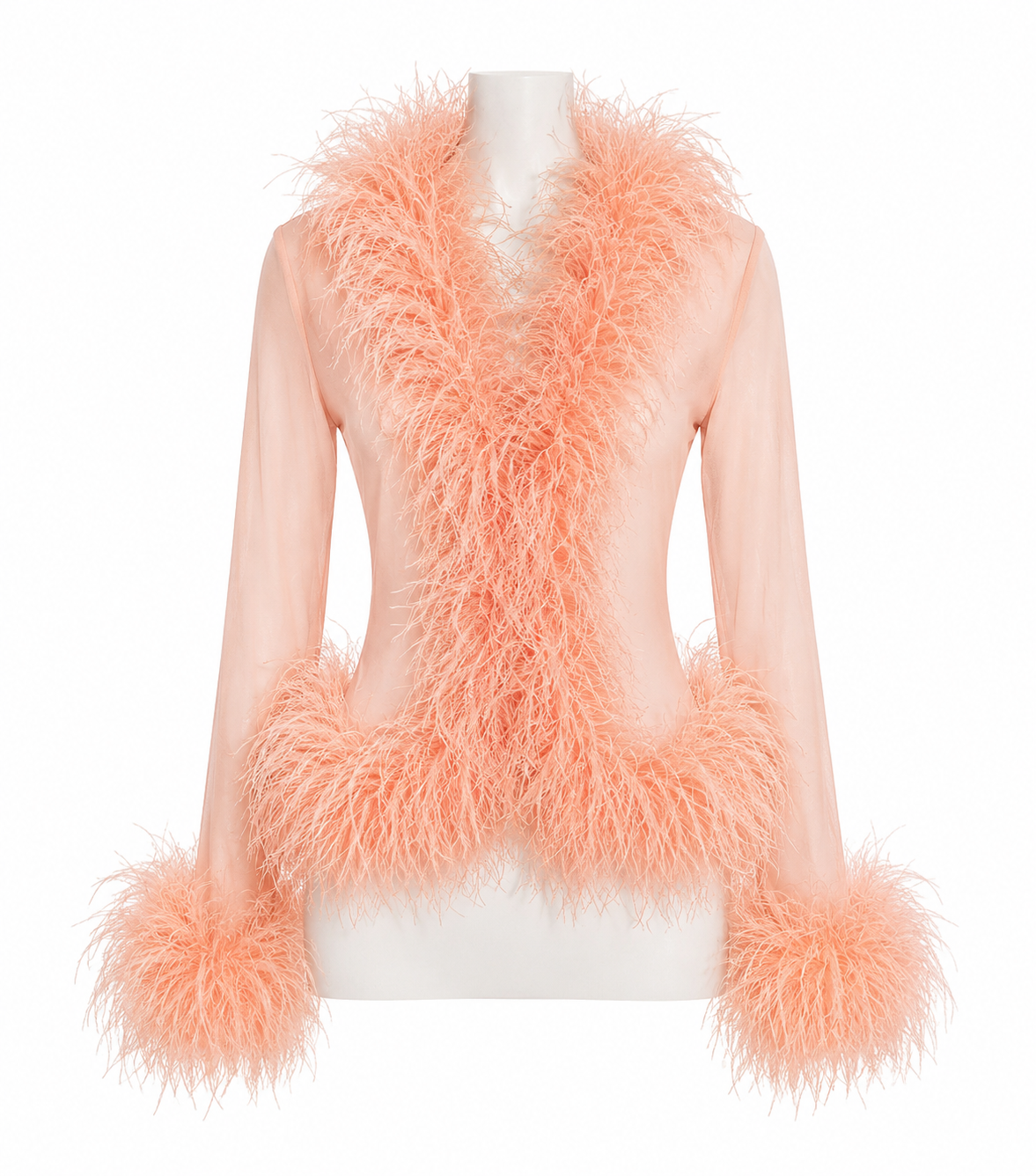 Rosalie Sheer Ostrich Feather Blouse - Blush rose Shop Byxie