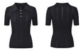 Sabrina Pointelle Knit Polo Top - Black Shop Byxie