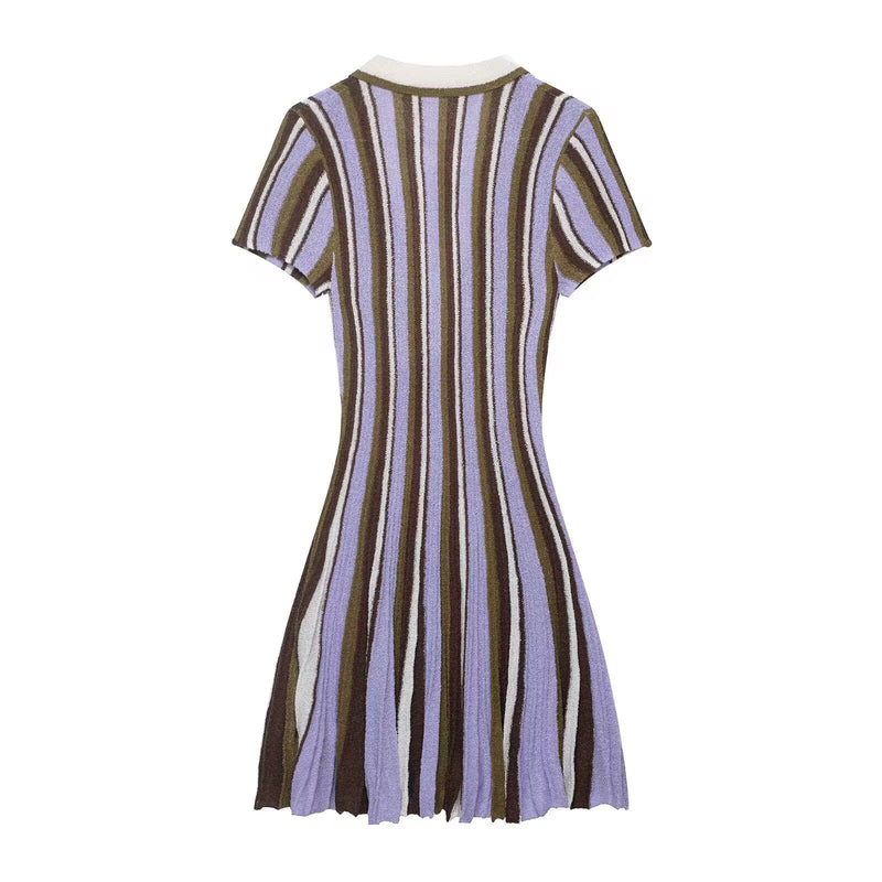 Zahra Stripe Knit Polo Mini Dress - Purple Shop Byxie