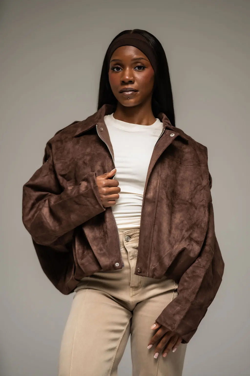 Amara Oversized Faux Suede Jacket - Shop Byxie