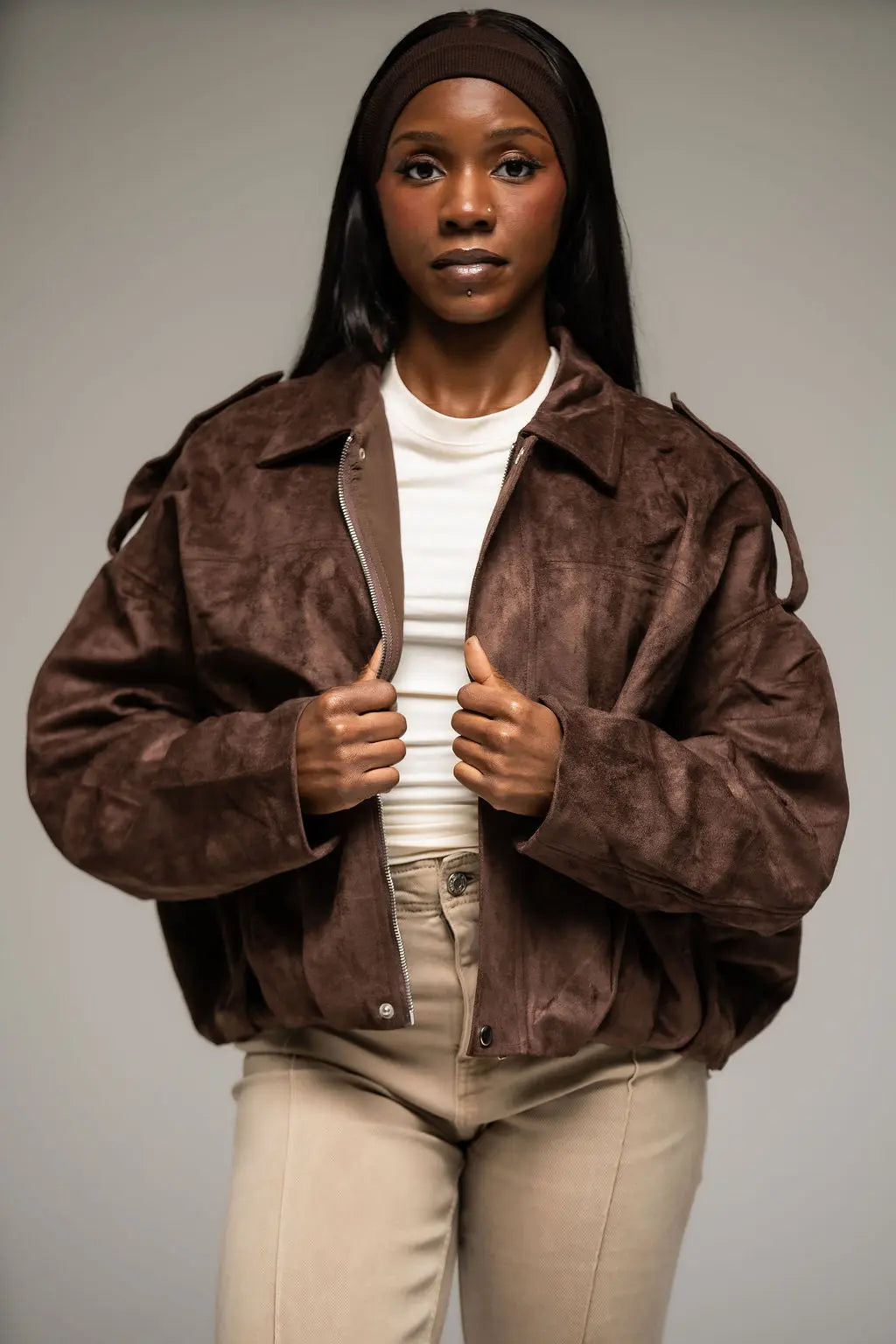 Amara Oversized Faux Suede Jacket - Shop Byxie
