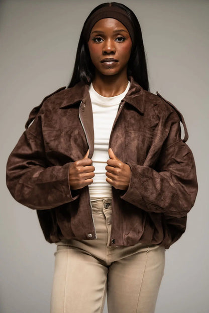 Amara Oversized Faux Suede Jacket - Shop Byxie
