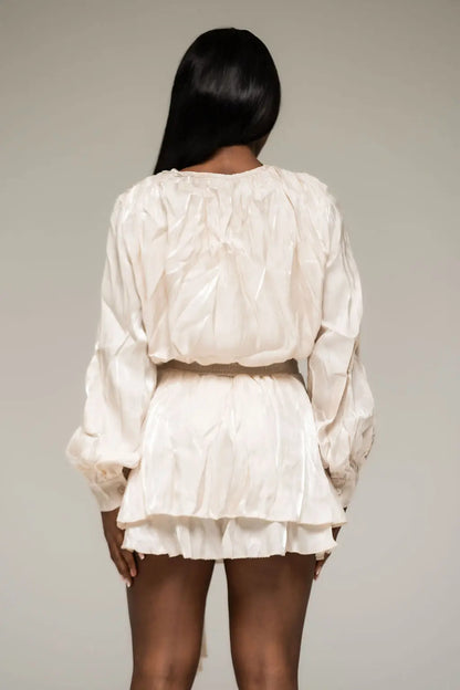 Amara High Shine Belted Mini  Dress – ivory Shop Byxie