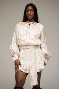 Amara High Shine Belted Mini  Dress – ivory Shop Byxie