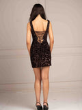 Kaia Sequin Lace-Back Mini Dress - Black Shop Byxie