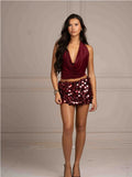 Kalea Disc Sequin Mini Skirt – Burgundy Shop Byxie