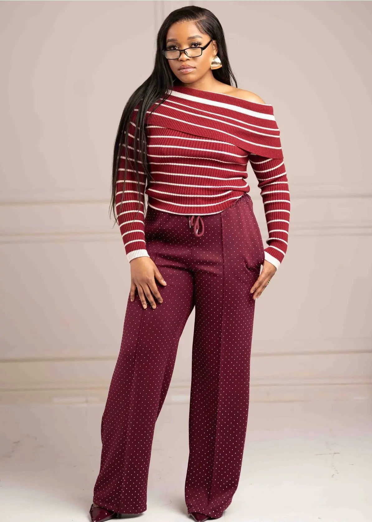 Nia Diamanté Joggers - Burgundy Shop Byxie