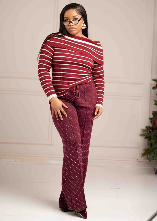 Nia Diamanté Joggers - Burgundy Shop Byxie