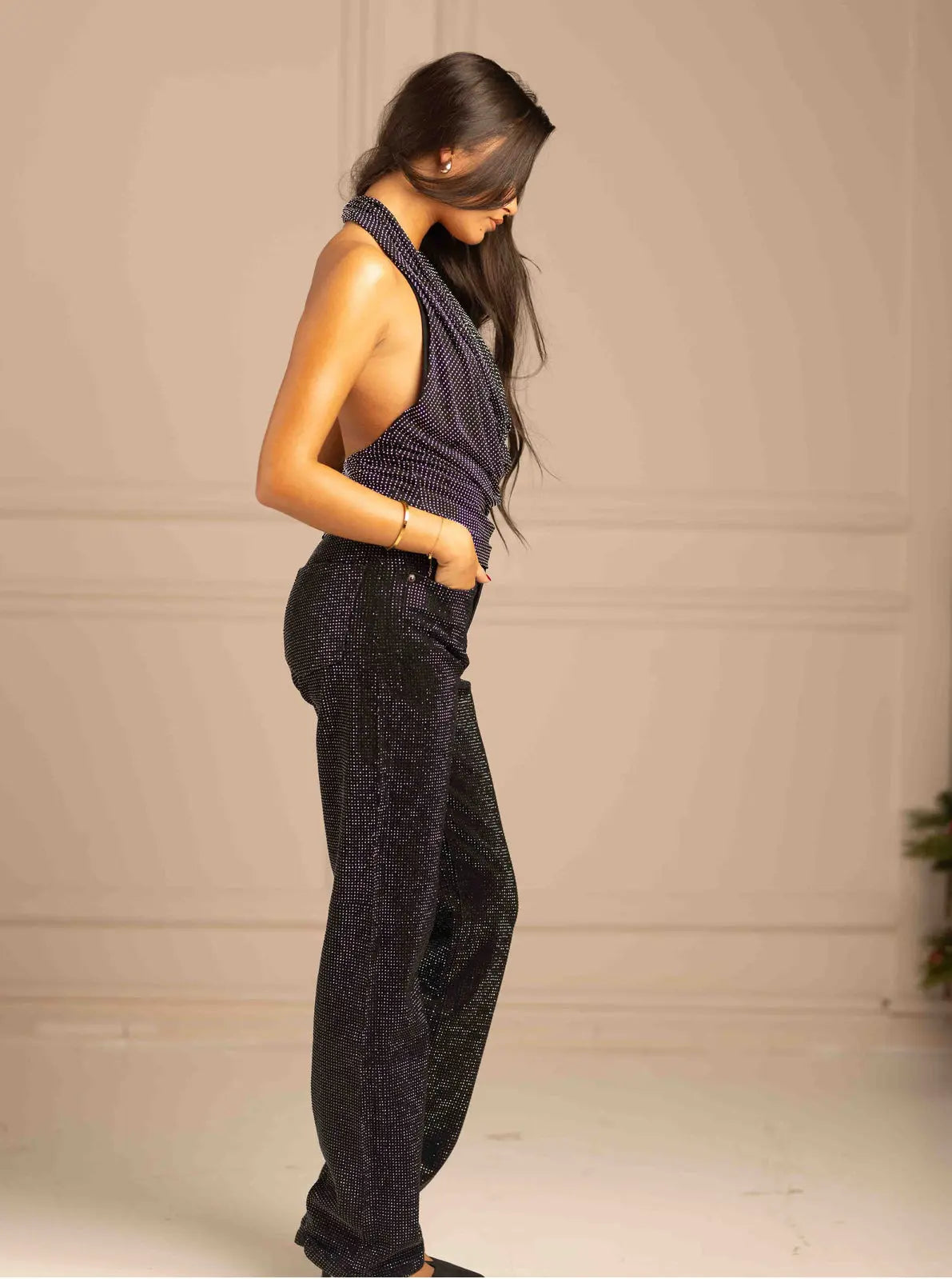 Stud Embellished Draped Halter Neck Top Shop Byxie