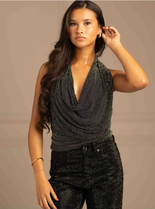 Stud Embellished Draped Halter Neck Top Shop Byxie