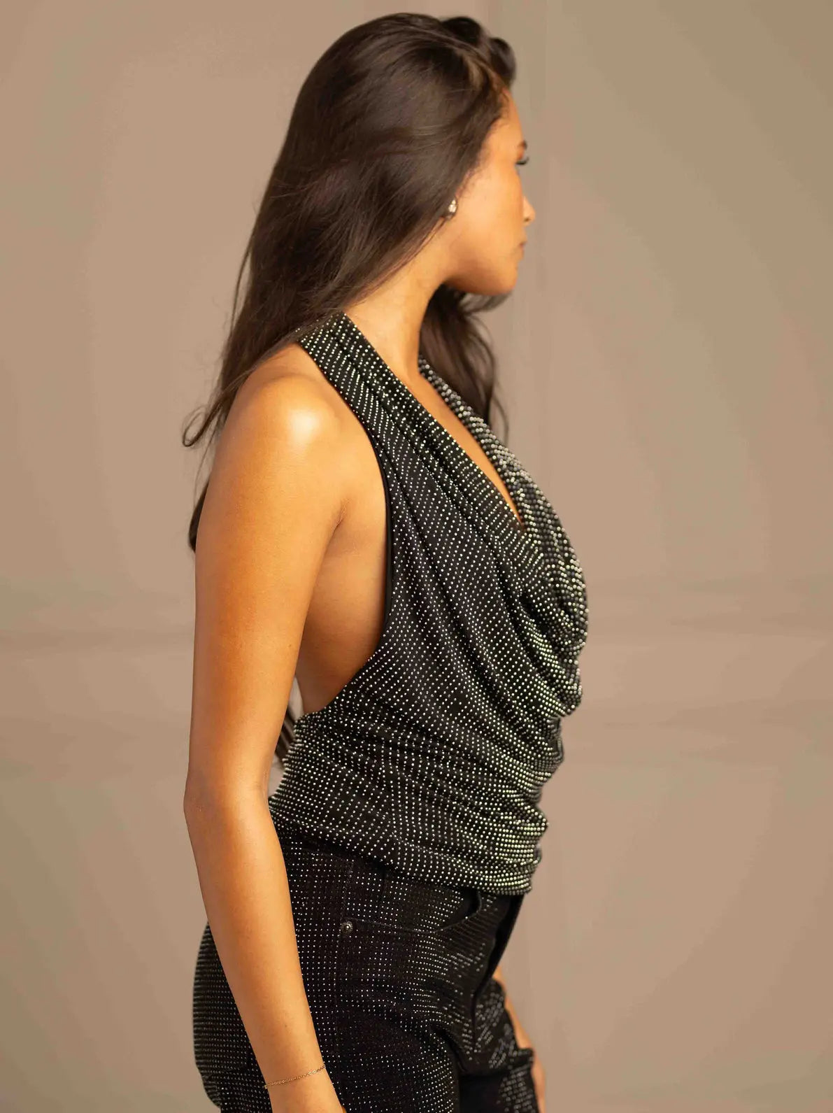 Stud Embellished Draped Halter Neck Top Shop Byxie