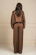 Zee Bubble Hem Satin Blouse - Brown Shop Byxie