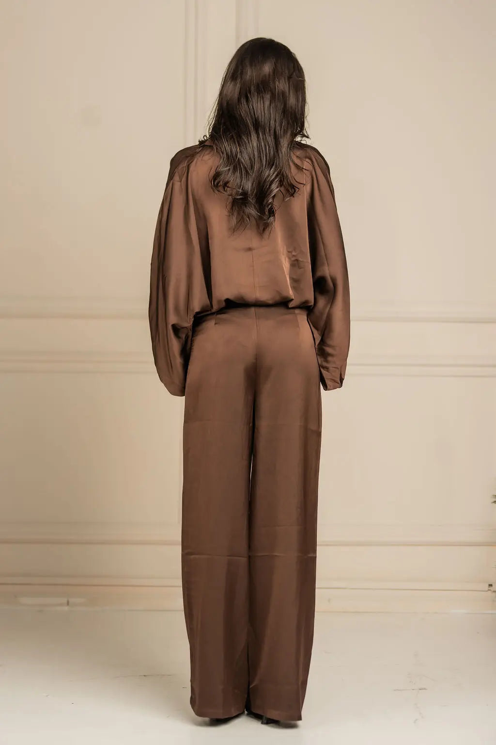 Zee Bubble Hem Satin Blouse - Brown Shop Byxie