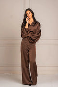 Zee Bubble Hem Satin Blouse - Brown Shop Byxie