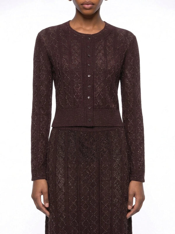 Sylvie Rhinestone Knit Cardigan & Skirt Set - Brown Shop Byxie