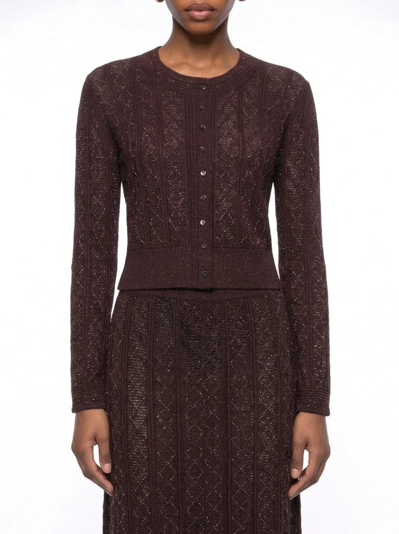 Sylvie Rhinestone Knit Cardigan & Skirt Set - Brown Shop Byxie