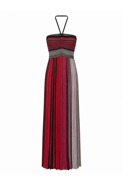 Valarie Halterneck Metallic Knit Maxi Dress - Red Shop Byxie